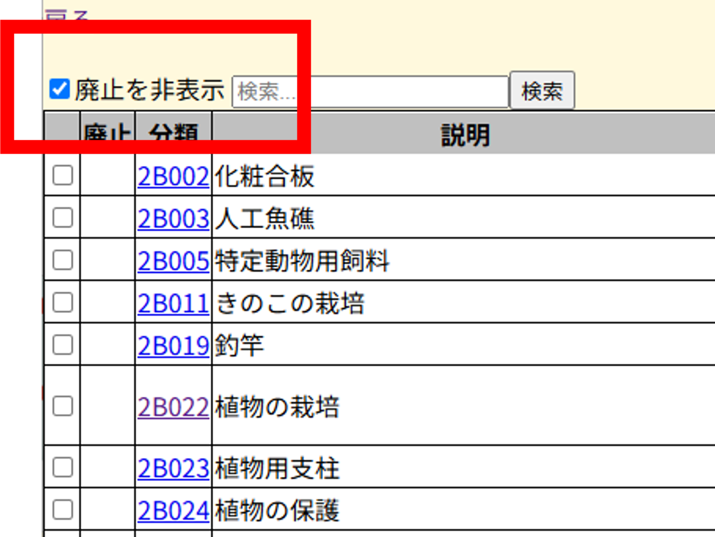 ③廃止分類非表示機能